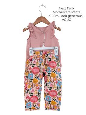 Next Pink Ruffle Tank & Mothercare Pants 9-12m girls clothing small shop